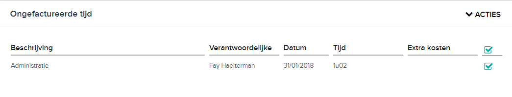 ongefactureerde tijd detailpagina