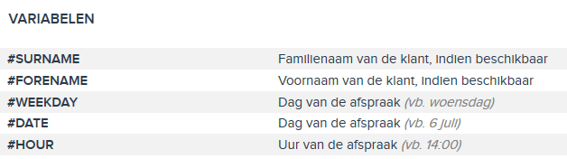 E-mail templates: e-mailvariabelen