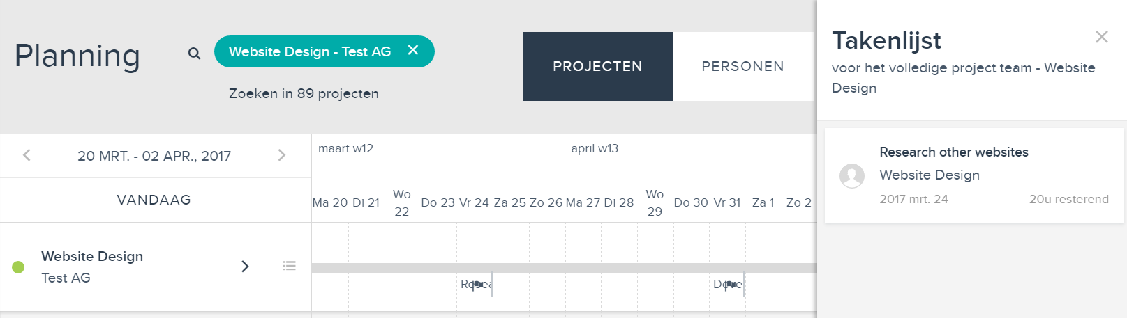 project planning: takenlijst