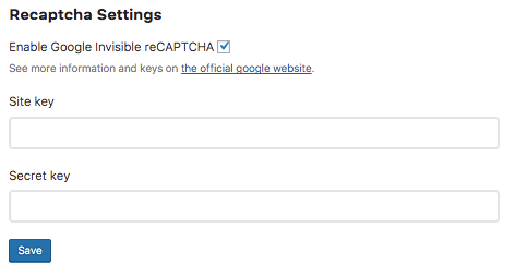 Réglages ReCaptcha